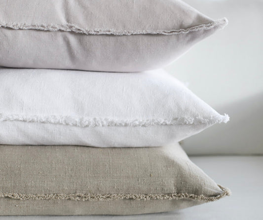 Light gray fringe linen pillow cover