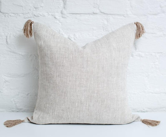 Light natural linen pillow cover with tassels