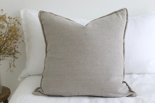 Dark natural fringe linen pillow cover