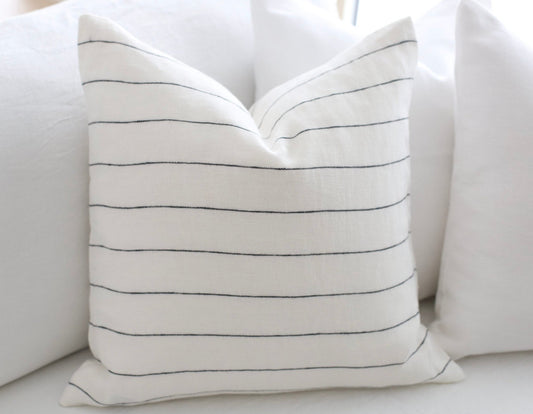 Ivory stripe linen pillow cover