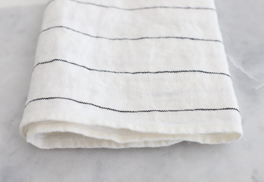 Warm white stripe linen kitchen towel