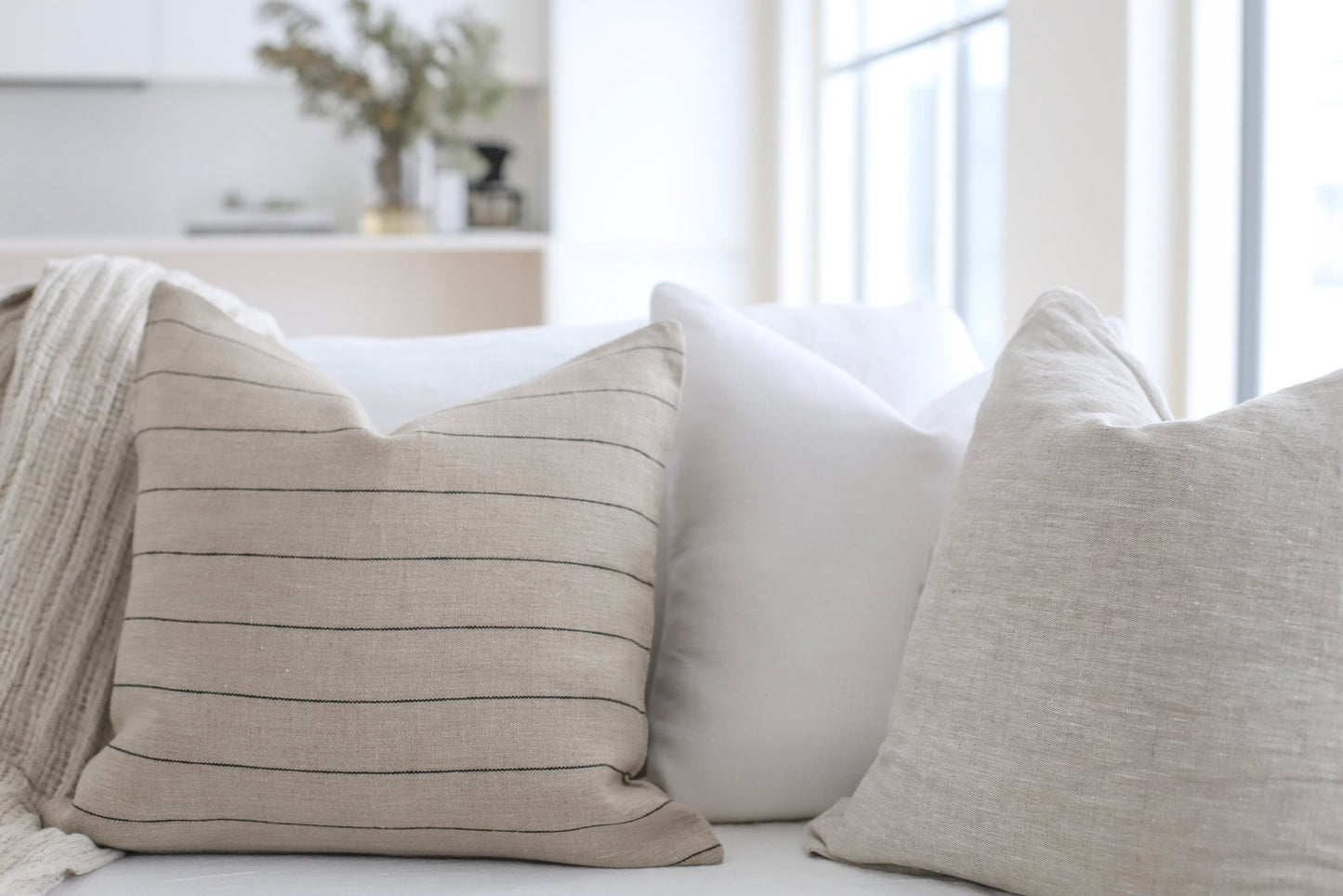 Natural stripe linen pillow cover