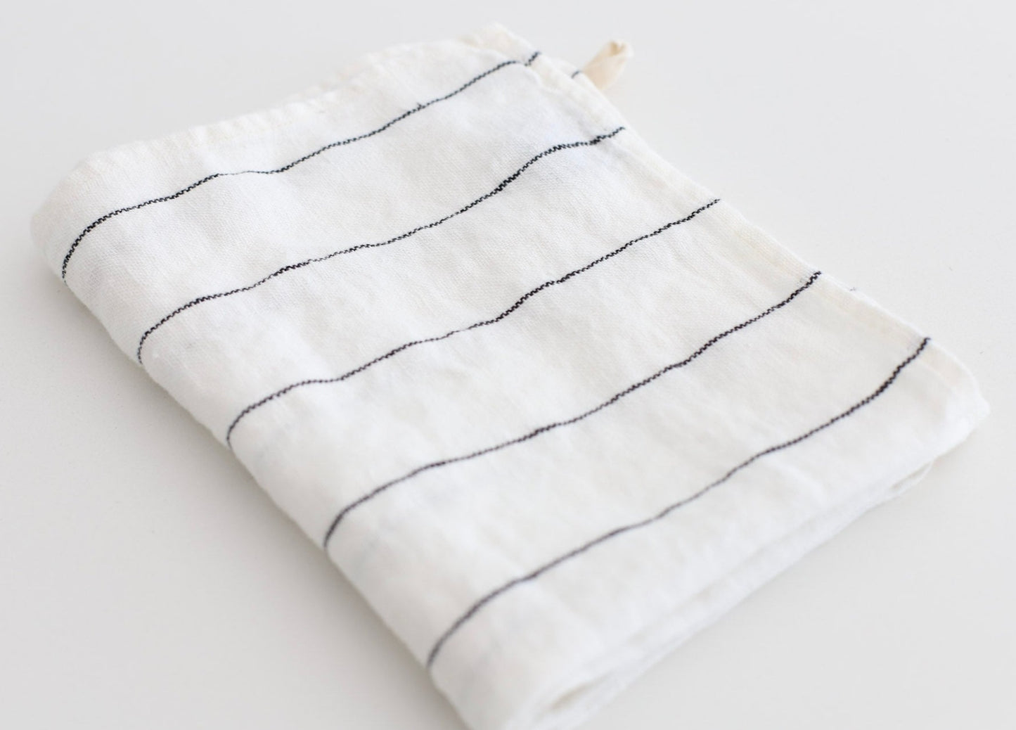 Warm white stripe linen kitchen towel